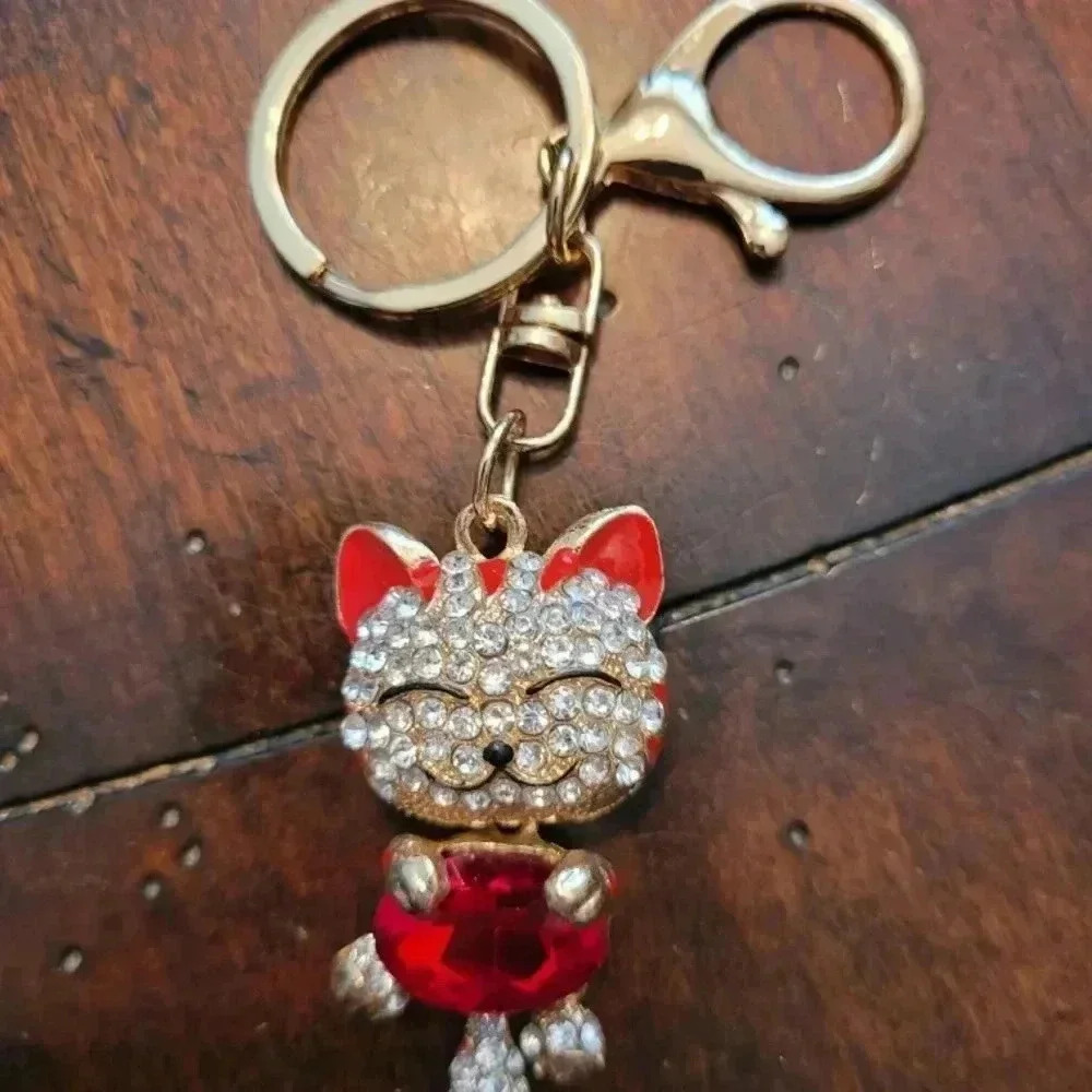 Red, Black, or Blue Crystal Cat Keychain. Your Choice - Picture 8 of 12